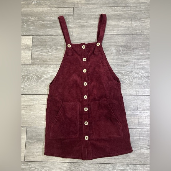 Forever 21 Burgundy Corduroy Overall Dress Pinafore Jumper Button Front Size S - Picture 2 of 7